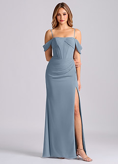 Azazie Joanne Final Sale Dusty Blue Mermaid Off the Shoulder Chiffon Dress image5