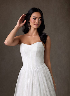 Azazie Adriana Wedding Dresses Diamond White A-Line Strapless Lace Dress image5