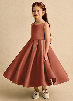 Azazie Babs Blumenmädchenkleider Ballkleid Plissee Matte Satin Kleid Rotbraun image5