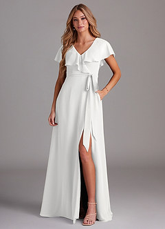 Azazie Lainey Bridesmaid Dresses White A-Line with Pockets Chiffon Dress image1
