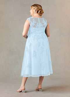 Azazie Flynn Mother of the Bride Dresses Sky Blue A-Line Boatneck Lace Tulle Dress image9