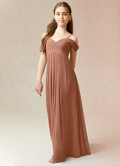 Azazie Kaitlynn Junior Bronzer A-Line Off the Shoulder Chiffon Dress image4