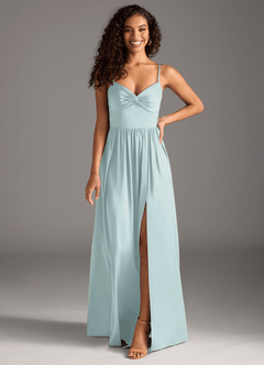 Azazie Zeya Bridesmaid Dresses Mist A-Line Pleated Stretch Satin Dress image8