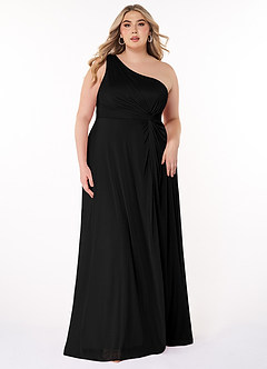 Azazie Brooke Vestidos de madrinha de casamento Vestir Preto de Malha de Linha A com Um ombro image6