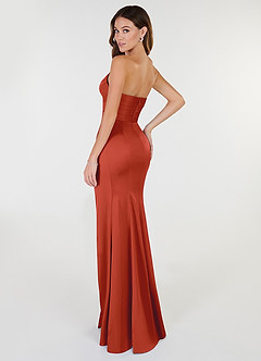 Azazie Yola Robes de demoiselle d'honneur Robe Fourreau Convertible en Satin extensible Plissee mit V-Ausschnitt Rouille image4