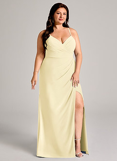 Azazie Maci Vestidos de damas de honor Vestido de Sorbete De Limón de Gasa de Corte Recto con Plisado image11