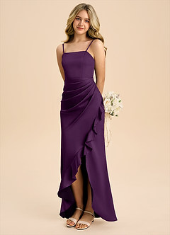 Azazie Buzzy Junior Etui Plissee Stretch-Satin Kleid Traube image1