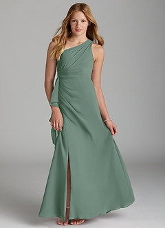 Azazie Maive Junior A-Linie Plissee Chiffon Kleid Eukalyptus image1