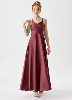 Azazie Avelina Junior A-Linie Plissee Stretch-Satin Kleid Merlot image4