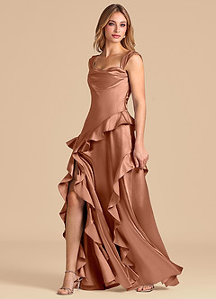 Azazie Sloane 신부 들러리 드레스 A라인 스윗하트 네크라인 메탈릭 새틴 바닥 길이 드레스 image4