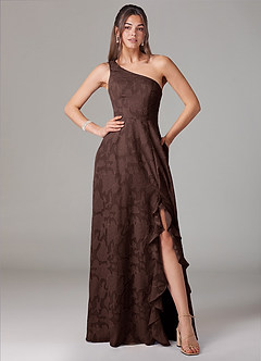 Azazie Ellianna Bridesmaid Dresses Ganache A-Line One Shoulder Floral Burnout Dress image1