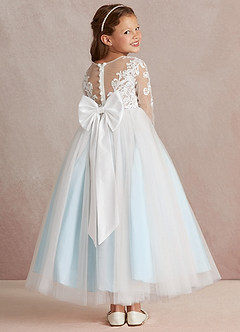Azazie Elodie Robe Demoiselle D'honneur Fillette Robe Princesse en Dentelle Ivoire Bleu Ciel image4