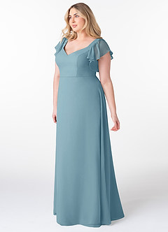 Azazie Syenna Bridesmaid Dresses Moody Blue A-Line Ruched Chiffon Dress image8