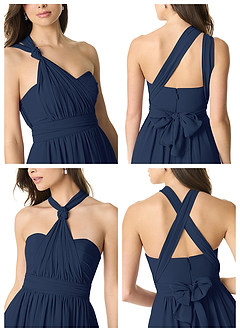 Azazie Olani Bridesmaid Dresses Dark Navy A-Line Off the Shoulder Chiffon Convertible Dress image7