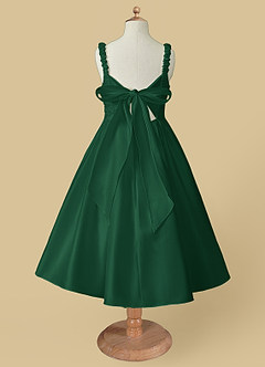 Azazie Cutie Pie Flower Girl Dresses Dark Green A-Line Pleated Matte Satin Dress image5
