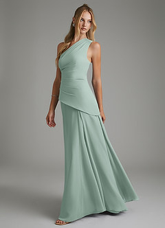 Azazie Holly Bridesmaid Dresses Agave A-Line Corset Chiffon Dress image4