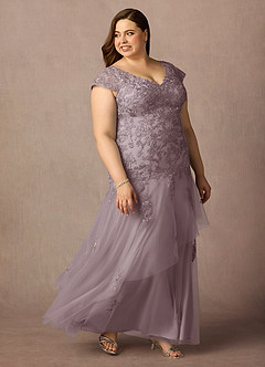 Azazie Romy Mother of the Bride Dresses Dusk Mermaid V-Neck Sequins Tulle Dress image10