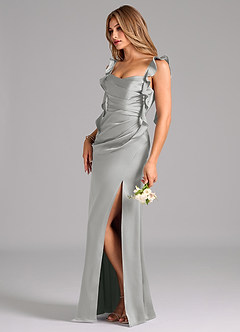 Azazie Jessamine Robes de demoiselle d'honneur Robe Trapèze en Satin extensible Corset Argent image5