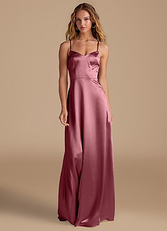 Azazie Mei Brautjungfernkleider A-Linie Metallischer Satin Kleid Wüstenrose image3