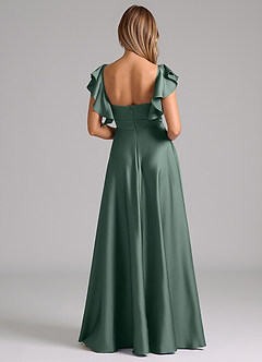 Azazie Leilani Bridesmaid Dresses Sea Moss A-Line Ruched Stretch Satin Dress image2