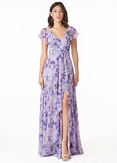 Azazie Omari Brautjungfernkleider A-Linie Chiffon Kleid Fliederblüte image1