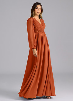 Azazie Palerma Bridesmaid Dresses Burnt Orange A-Line Long Sleeve Chiffon Dress image5