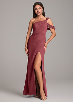 Azazie Wynter Bridesmaid Dresses Merlot Sheath Off the Shoulder Chiffon Dress image1