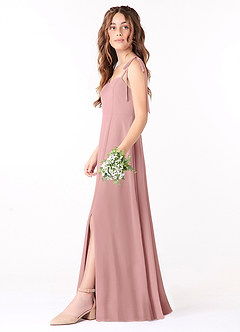 Azazie Rosey Junior Vestido de Rosa Polvorienta de Gasa de Corte En A con Escote de Corazón image3