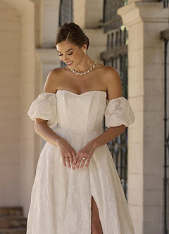 Azazie Gladiola Wedding Dresses Diamond White Ball-Gown Sweetheart Neckline Floral Burnout Jacquard Dress image2