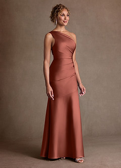 Azazie Haifa Klänningar till brudens mor Klä Sjöjungfru i Stretch Satin Ena axeln Kastanjebrunt image3