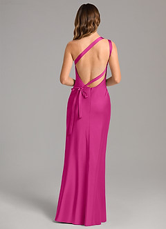Azazie Monroe Bridesmaid Dresses Fuchsia Mermaid One Shoulder Stretch Satin Dress image2