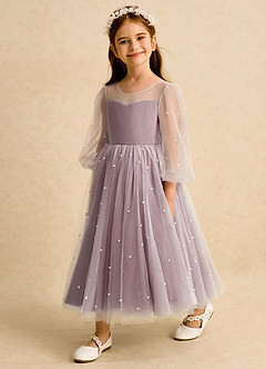 Azazie Trudy Flower Girl Dresses Vintage Mauve Ball-Gown Sweetheart Neckline Tulle Dress image4