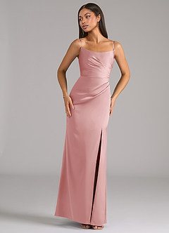 Azazie Marla Bridesmaid Dresses Powder Pink Sheath Strapless Stretch Satin Convertible Dress image7