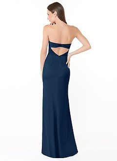 Azazie Leonis Bridesmaid Dresses Dark Navy Mermaid Pleated Stretch Satin Convertible Dress image5
