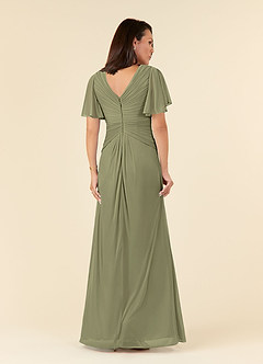 Azazie Emmeline Mother of the Bride Dresses Pistachio A-Line V-Neck Pleated Mesh Dress image2