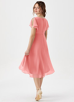 Azazie Graciela Junior Coral A-Line Pleated Chiffon Dress image6