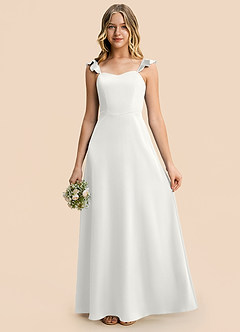 Azazie Mavie Junior Vestido Blanco de Satén Elástico de Corte en A con Drapeado image5