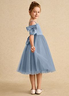 Azazie Amie Flower Girl Dresses Dusty Blue A-Line Off the Shoulder Matte Satin Dress image6