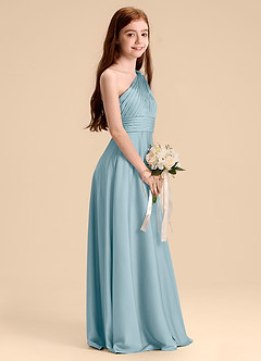 Azazie Charlize Junior Robe Trapèze en Satin extensible Plissée Bleu Maussade image5