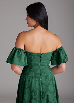 Azazie Sue Bridesmaid Dresses Dark Green A-Line Off the Shoulder Floral Burnout Convertible Dress image6