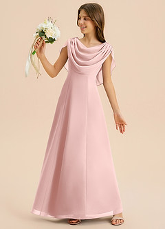Azazie Lambie Junior Powder Pink A-Line Pleated Chiffon Dress image2