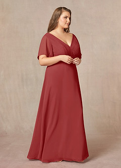 Azazie Alessa Mother of the Bride Dresses Rust A-Line V-Neck Pleated Chiffon Dress image10