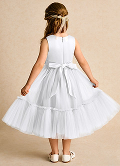 Azazie Miracle Flower Girl Dresses White A-Line Bow Matte Satin Dress image2