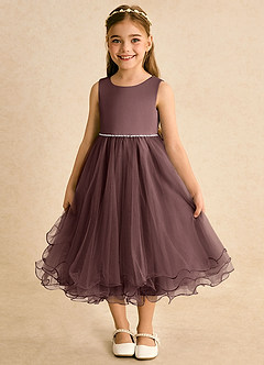 Azazie Lass Flower Girl Dresses Espresso A-Line Bow Tulle Dress image2