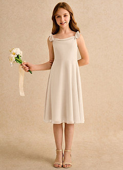 Azazie Pup Blumenmädchenkleider A-Linie Plissee Chiffon Kleid Alabaster Weiß image5