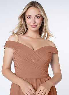 Azazie Audrianna Robes de demoiselle d'honneur Robe Trapèze Convertible en Mousseline de soie Schulterfrei gerafft Bronze image5