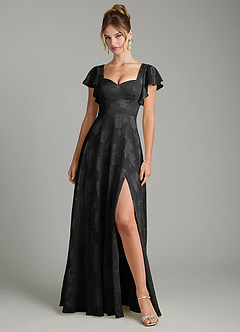 Azazie Bondi Robes de demoiselle d'honneur Robe Trapèze en Jacquard floral dévoré Drapé Noir image1