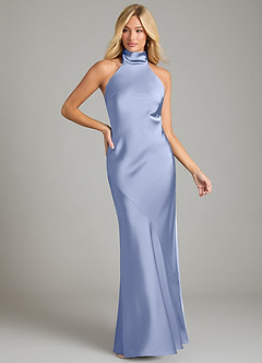 Azazie Velli Vestidos de damas de honor Vestido de Hielo de Satén Elástico de Corte Sirena con Cuello Alto image3