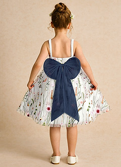 Azazie Peppa Flower Girl Dresses Ivory Dark Navy A-Line Sweetheart Neckline Tulle Dress image2