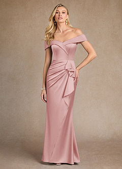 Azazie Laredo Moeder van de bruid jurken Zeemeermin Jurk van Stretch Satijn Off the Shoulder Poederroze image3